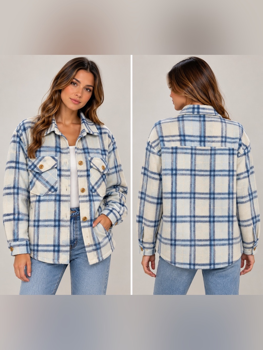 Member's Mark Cozy Oversized Blue Plaid Shacket Button Down